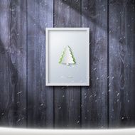 Paper christmas tree Christmas Frame on Wooden background with snow