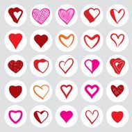 25 heart round textured icons set
