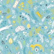 Seamless pattern with floral elements and cartoon cats N3