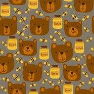 Seamless pattern with bears bees and honey N2