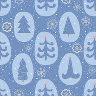 Seamless pattern with Christmas trees and snowflakes N2