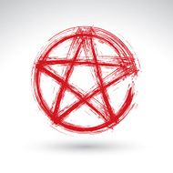 Hand drawn pentagram icon scanned and vectorized brush drawing