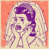 Retro Screen Print of a Crying Bride