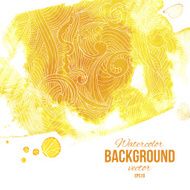 Yellow watercolor splash background with linear waves