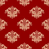 Beige and red floral damask seamless