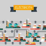 Industry background with industrial power plants in flat style