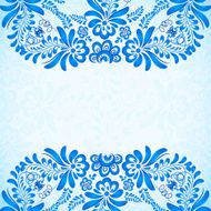 Blue greeting card template with floral pattern in gzhel style N5