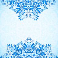 Blue greeting card template with floral pattern in gzhel style N6