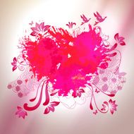 Loving watercolor splash heart with sketch graphical elements N2