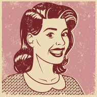 Retro Screen Print Smiling Woman Line Art Illustration
