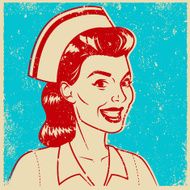 Retro Screen Print Smiling Nurse Line Art Illustration N2