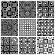 Squares black and white geometric seamless patterns set vector