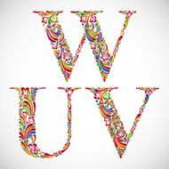 Ornate alphabet letters U V W