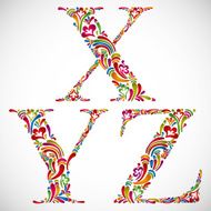 Ornate alphabet letters X Y Z