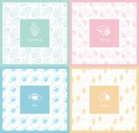 Set of vector seamless patterns and labels