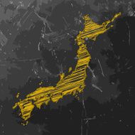 Japan Map yellow sketched on dark chalkboard background