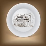 Decorative plate with image of farmhouse N3