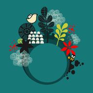 Round banner with bird and flowers N2