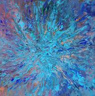 Acrylic Painted Abstract Background of a Blue Explosion