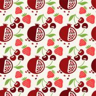 Seamless background with pomegranate cherry and strawberry