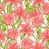 pink roses and lilies