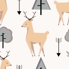 Seamless vector pattern with deers arrows and trees N2