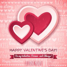 pink Valentines day greeting card with two hearts N2