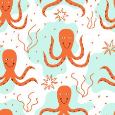 Smiling octopus will make you happy Vector seamless pattern