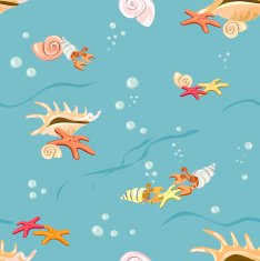 Marine background with seashells and starfish