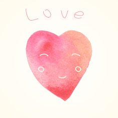 Watercolor painted pink heart face and love N2