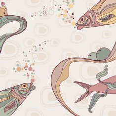 vintage fish and wive ornamental stripes on retro background