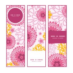Vector pink field flowers vertical banners set pattern background