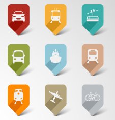 Colorful set web retro pointers for transport