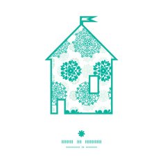 Vector abstract green decorative circles stars striped house silhouette pattern N2