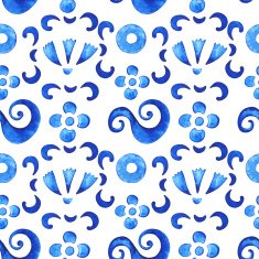 Watercolor floral seamless pattern blue shapes