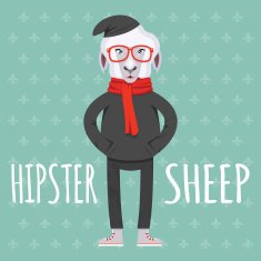 Cartooned Hipster Sheep Graphic Design N2