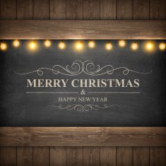 Christmas lights on wooden boards and chalkboard N2