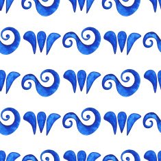 Watercolor floral seamless pattern blue petals and waves