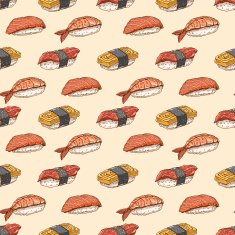 seamless background with hand-drawn sushi N3