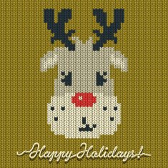 Holidays knitted card or background with a deer
