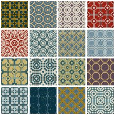 Vintage tiles with grunge textures seamless patterns set