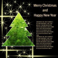 Abstract Green Christmas tree made of triangles on black backdro