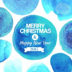 Watercolor blu circles with Merry Christmas congratulations