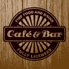 Vintage Cafe & Bar Label on Aged Wood