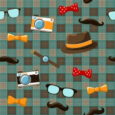 Hipster items on seamless tablecloth N2