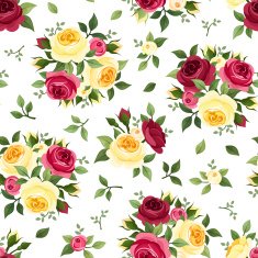 Seamless pattern with red and yellow roses on white Vector