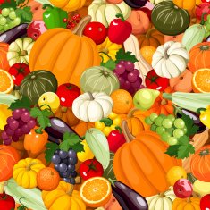 Seamless background with various vegetables and fruits Vector illustration