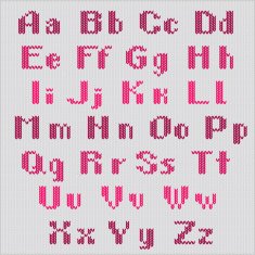Knitted vector alphabet red bold sans serif letters