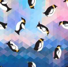 abstract blue crystal ice background with penguin