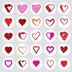 25 heart round textured icons set